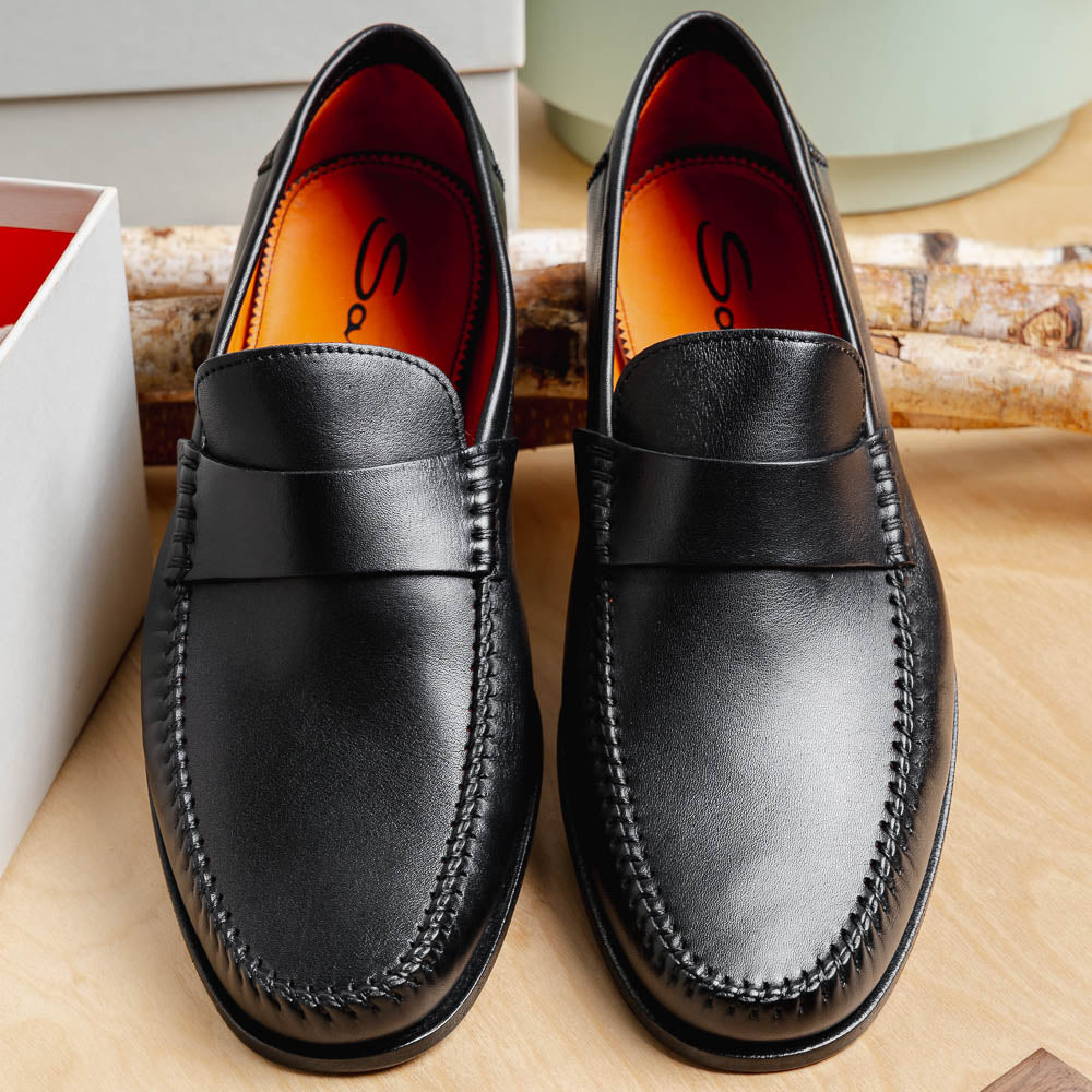 Santoni Paine M1 Penny Loafer Shoes Black