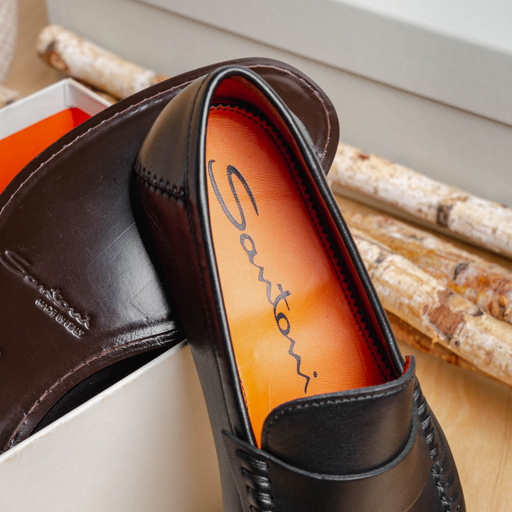 Santoni Penny Loafer Shoes Black