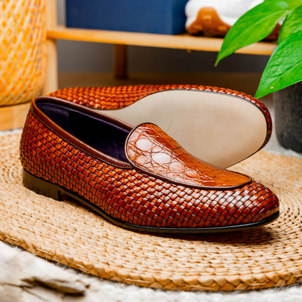 Zelli Crocodile Basketweave Loafer Cognac