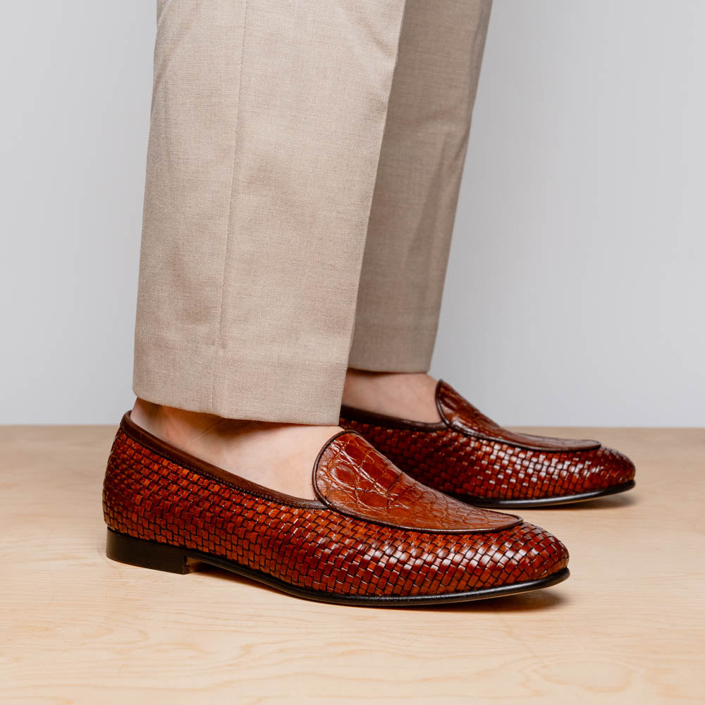 Zelli Crocodile Basketweave Loafer Cognac