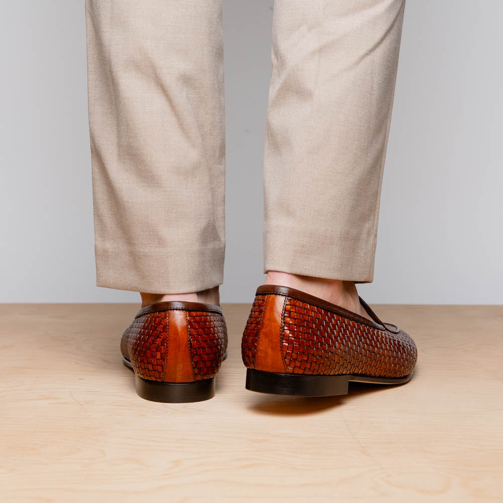 Zelli Crocodile Basketweave Loafer Cognac