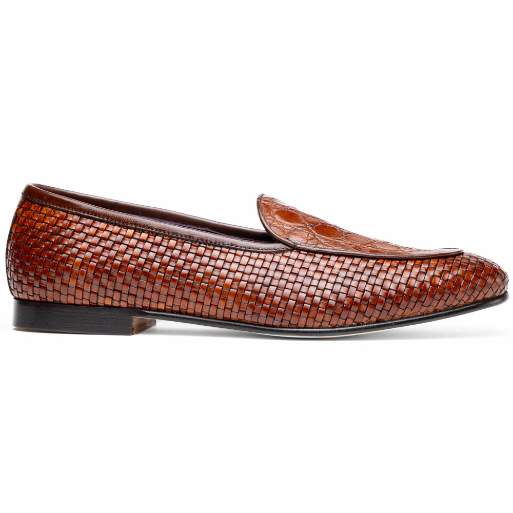 Zelli Palio Crocodile & Calfskin Basketweave Loafer Cognac (11-620-CGN)