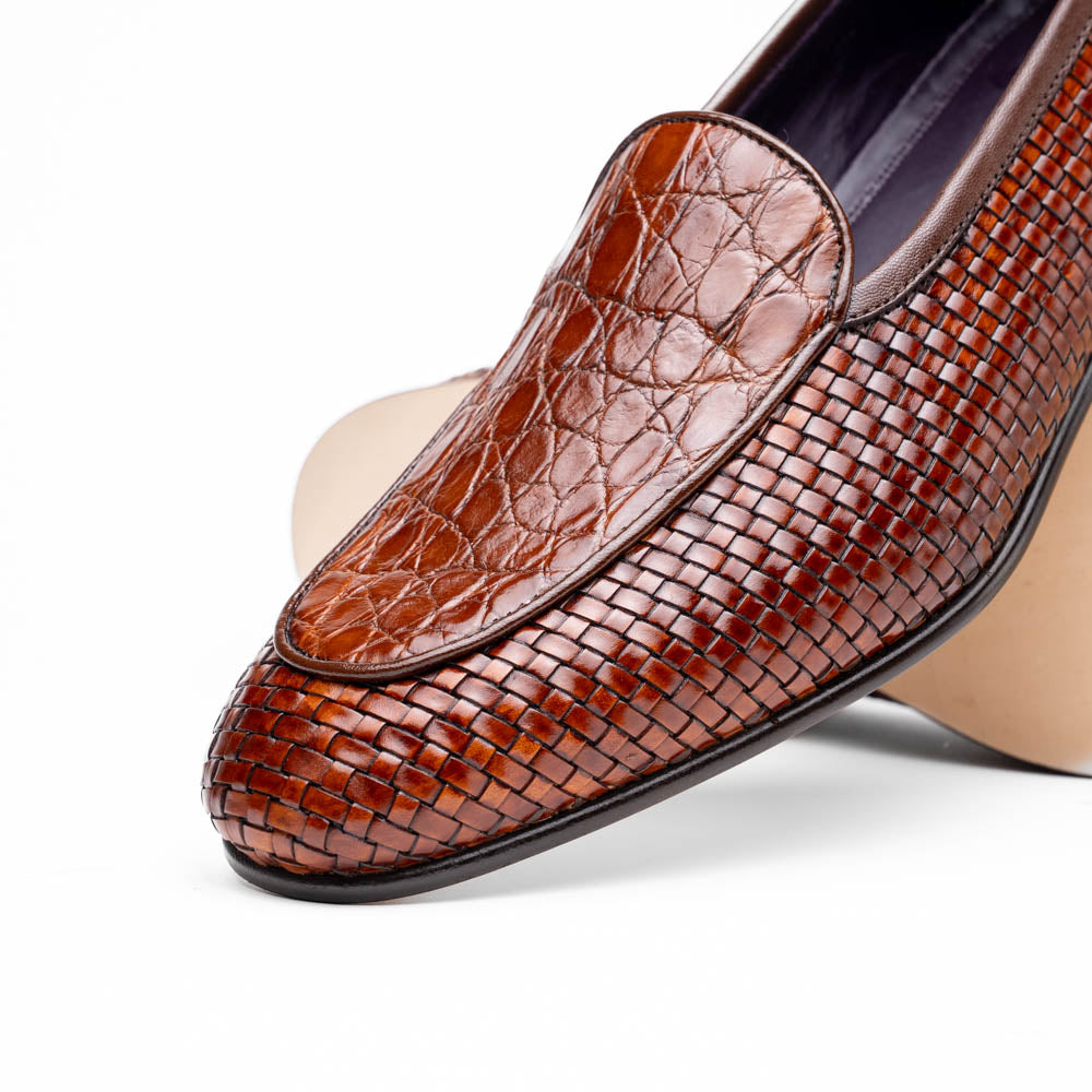Zelli Crocodile Basketweave Loafer Cognac