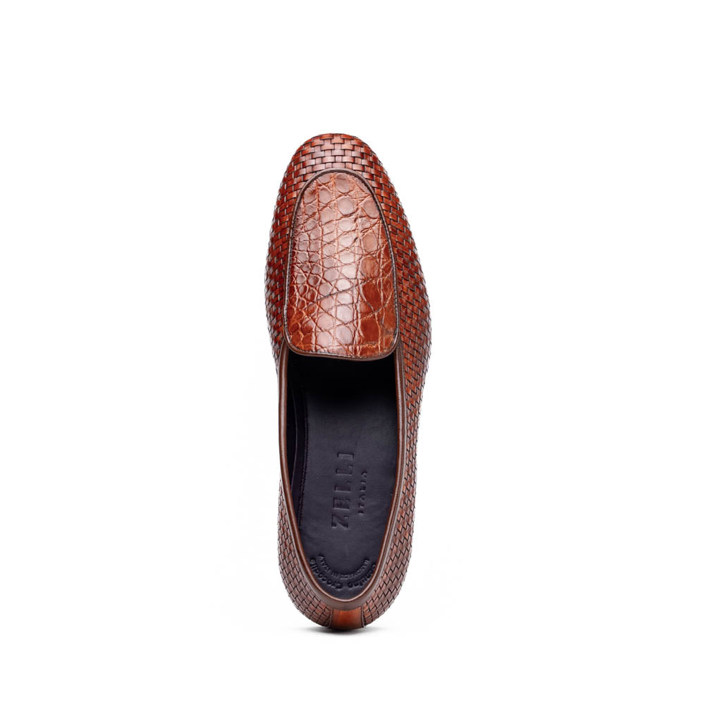 Zelli Crocodile Basketweave Loafer Cognac