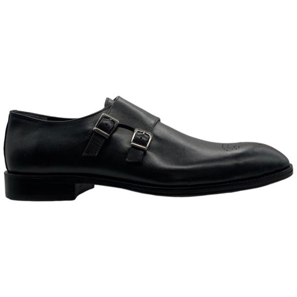 Paolo Shoes Adriano Monk Strap Brogue Shoes Black