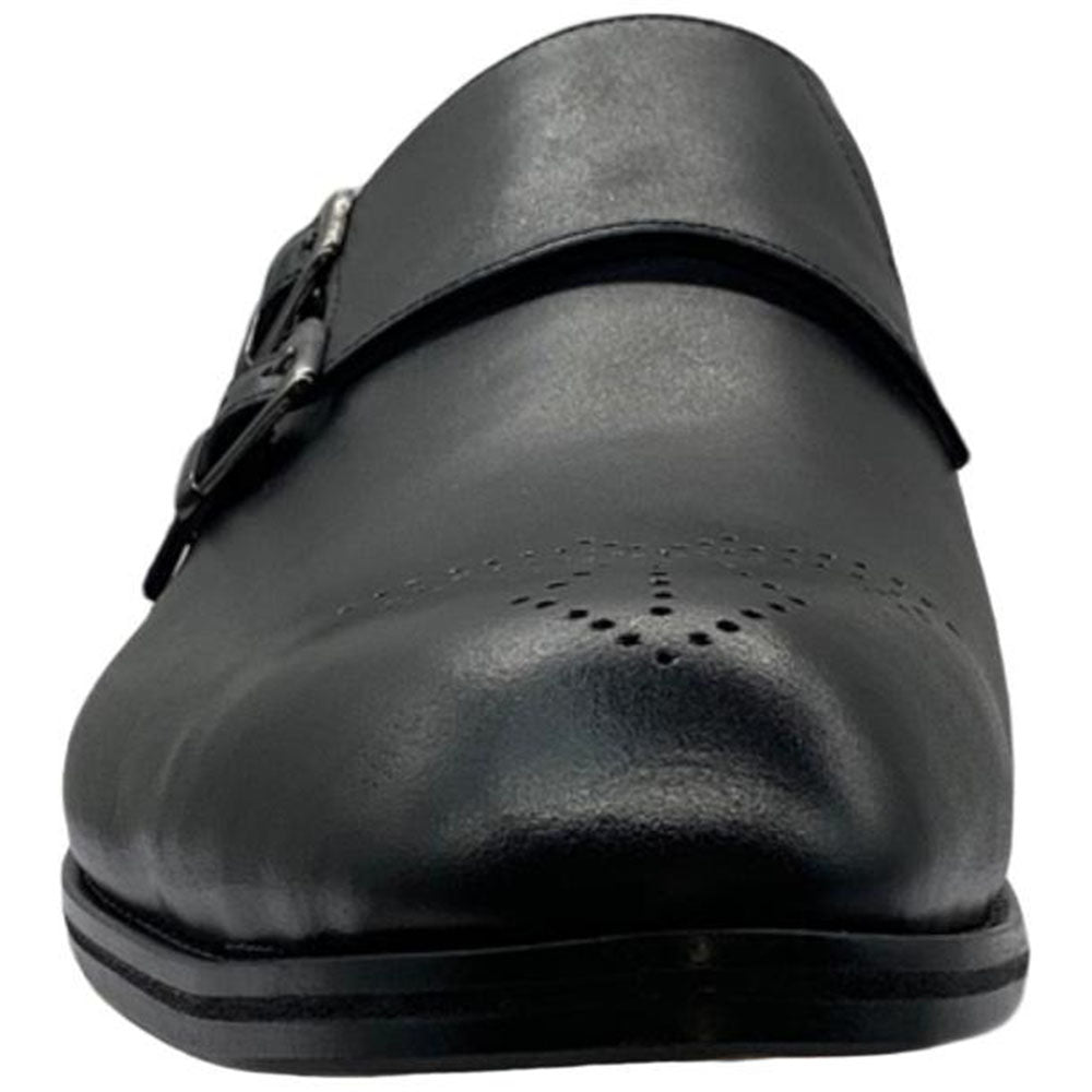 Paolo Shoes Adriano Monk Strap Brogue Shoes Black