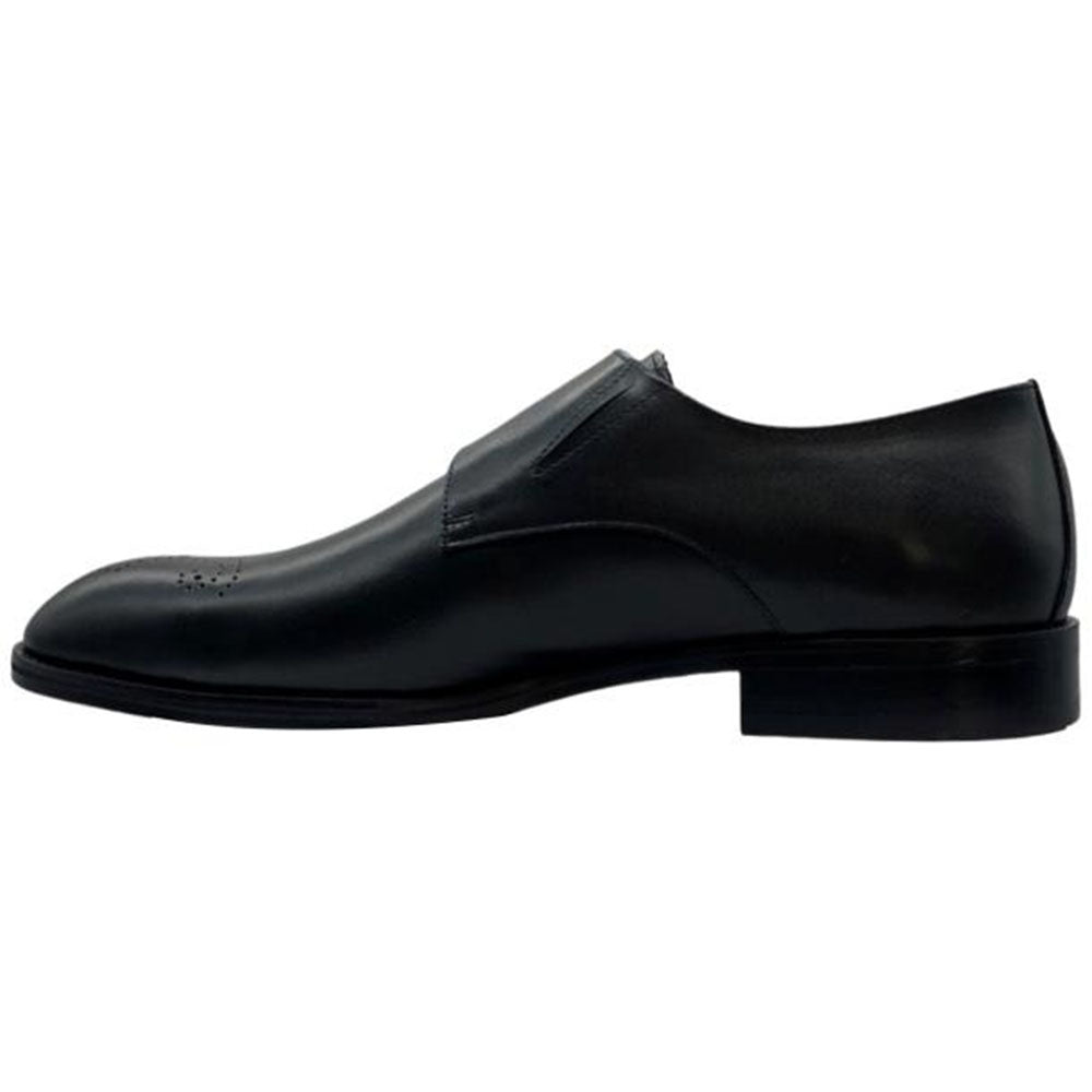 Paolo Shoes Adriano Monk Strap Brogue Shoes Black