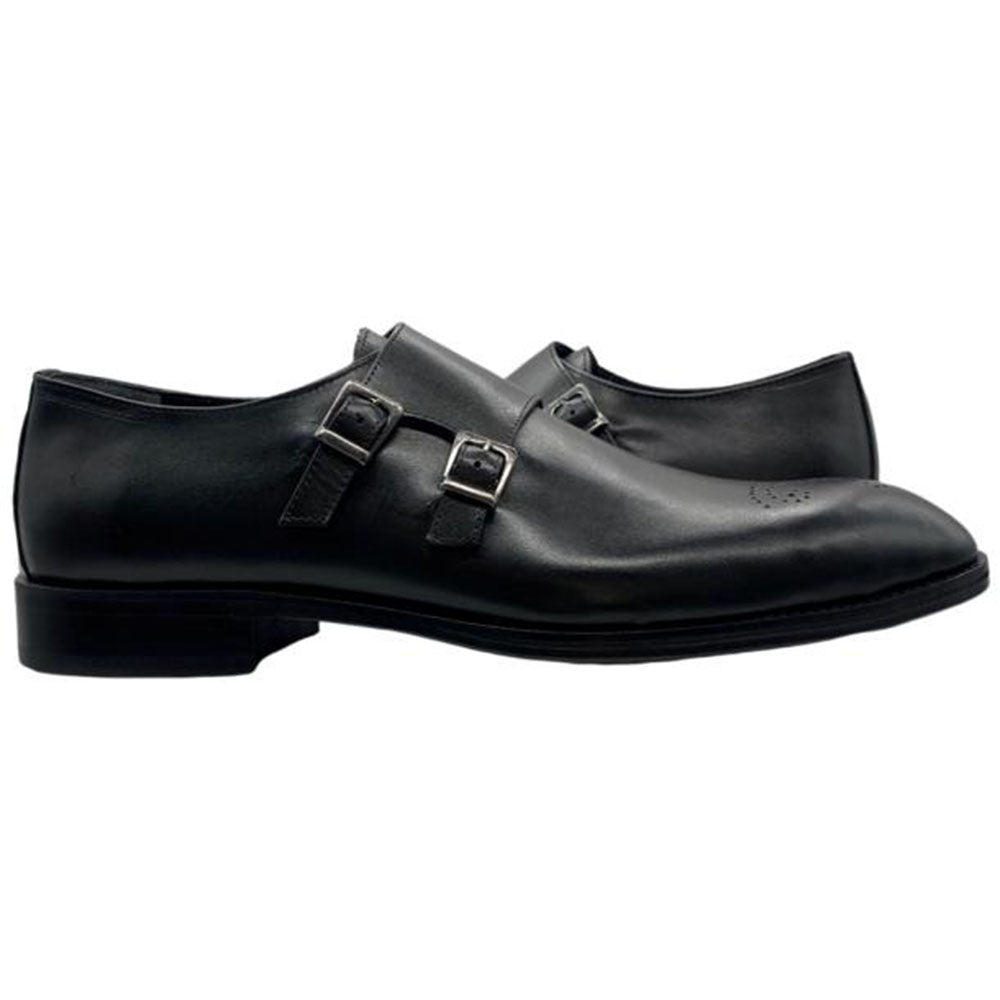 Paolo Shoes Adriano Monk Strap Brogue Shoes Black