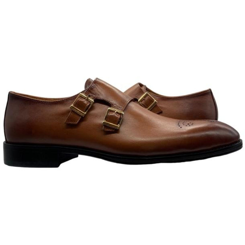 Paolo Shoes Adriano Monk Strap Brogue Shoes Taba