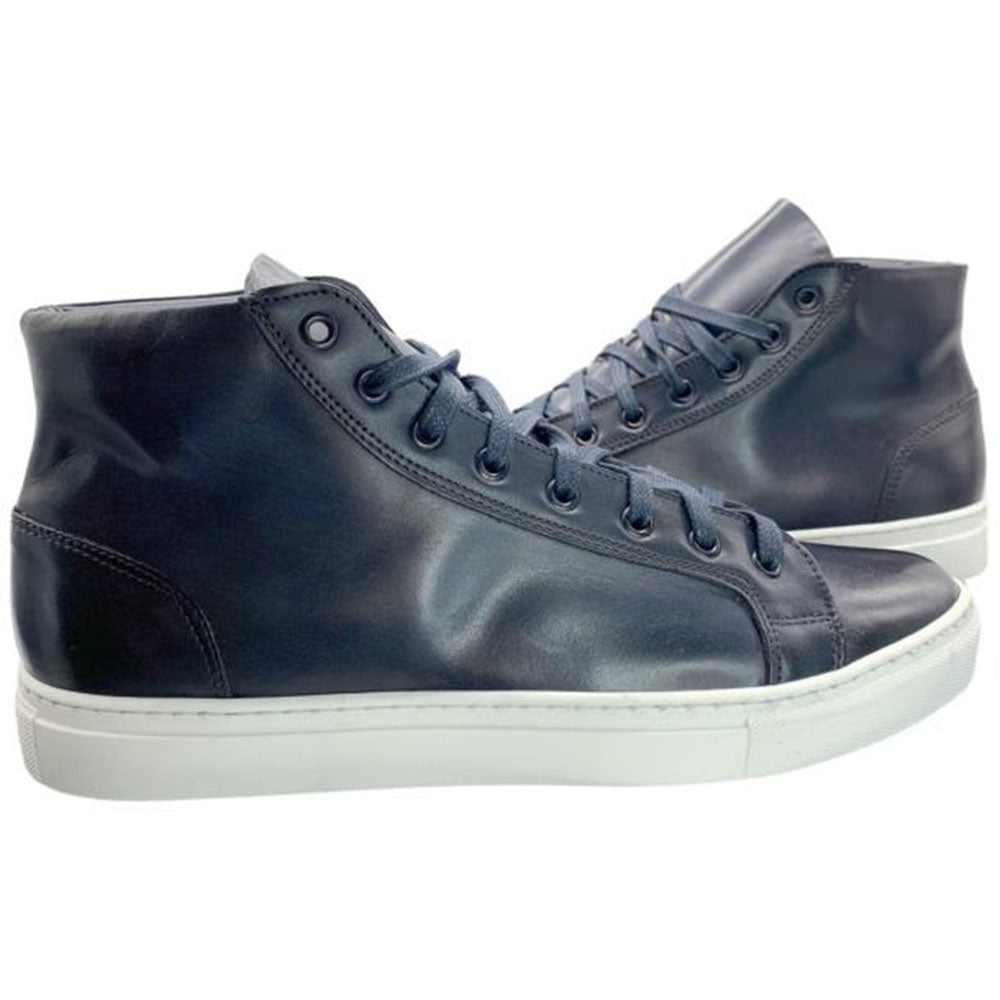 Paolo Shoes Alberto Leather High Top Dress Sneakers Blue