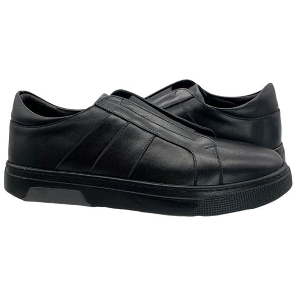 Paolo Shoes Ali Laceless Leather Sneakers Black