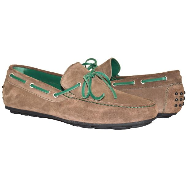 Paolo Shoes Armando Suede Driving Shoes Taupe / Green