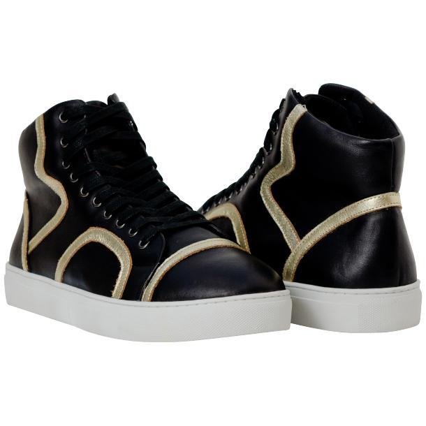 Paolo Shoes Bogart Patent Leather Sneakers Black / Gold