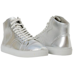 Paolo Shoes Bogart Patent Leather Sneakers Silver