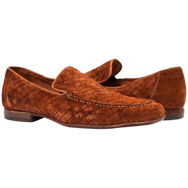 Paolo Shoes Woven Suede Loafers Dark Rust