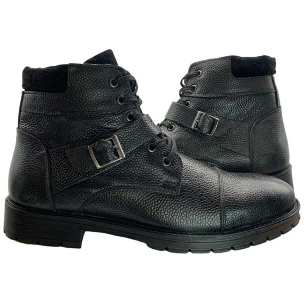 Paolo Shoes Ernesto Leather Motorcycle Boots Black