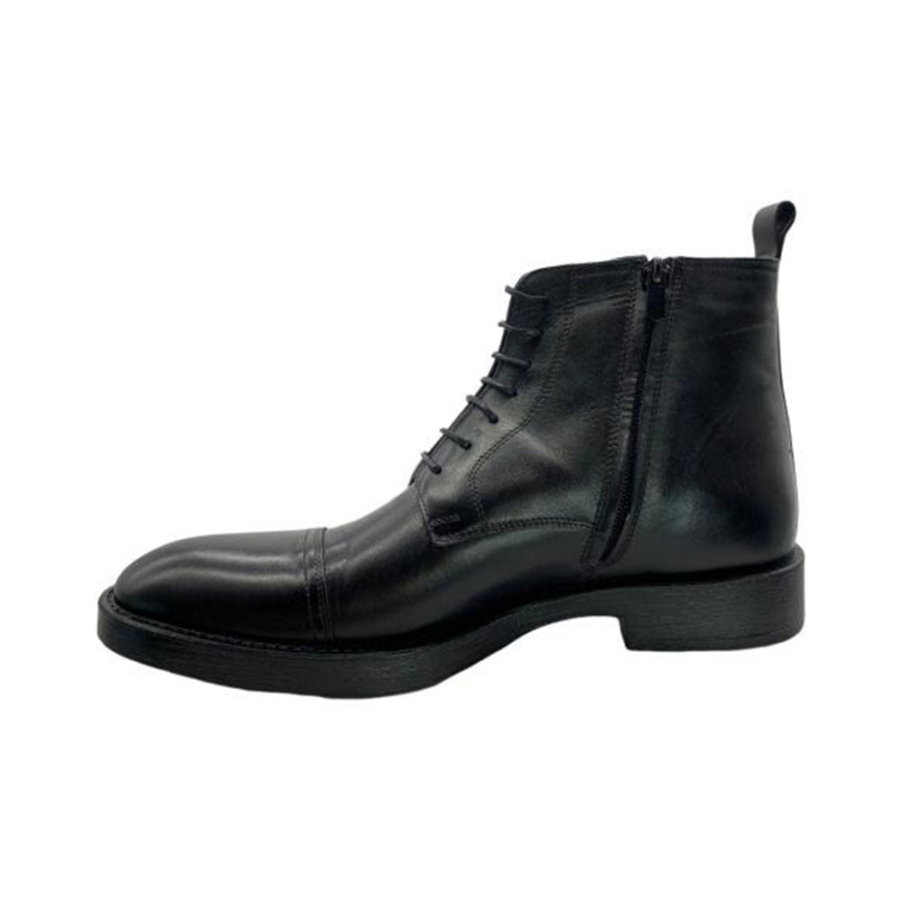 Paolo Shoes Fabio Leather Zip Up Ankle Boots Black
