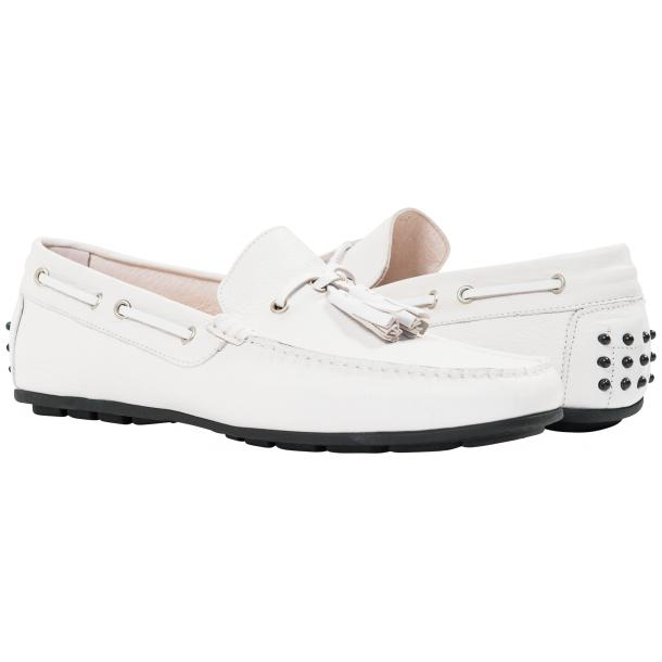Paolo Shoes Matthew Nappa Tasseled Driving Shoes White