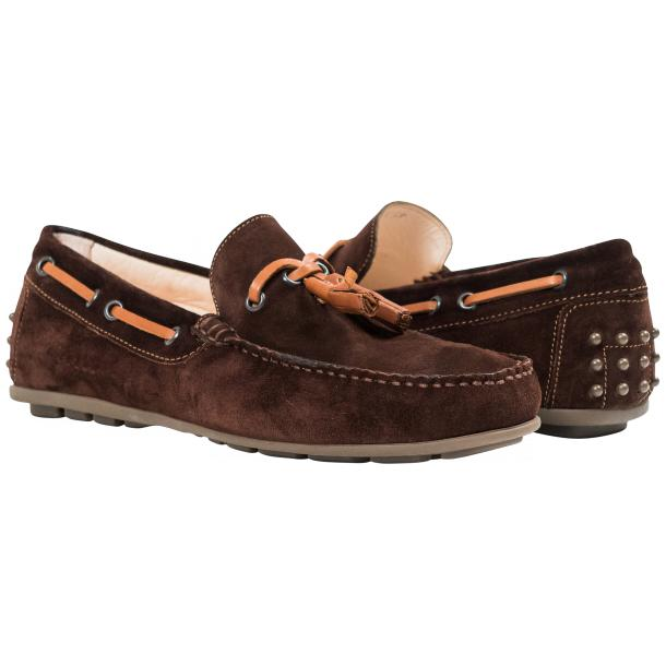 Paolo Shoes Matthew Suede Tasseled Driving Shoes Chocolate