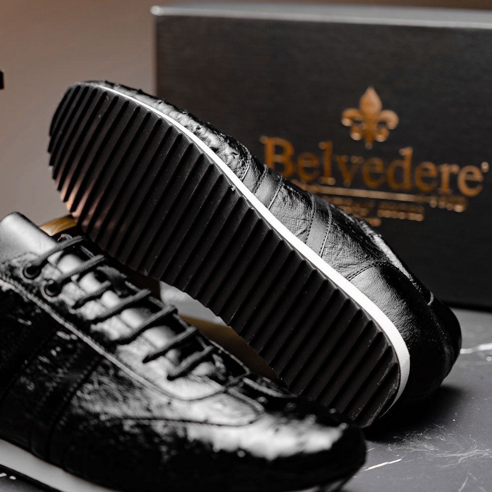 Belvedere Parker Ostrich Leg / Calfskin Sneakers Black