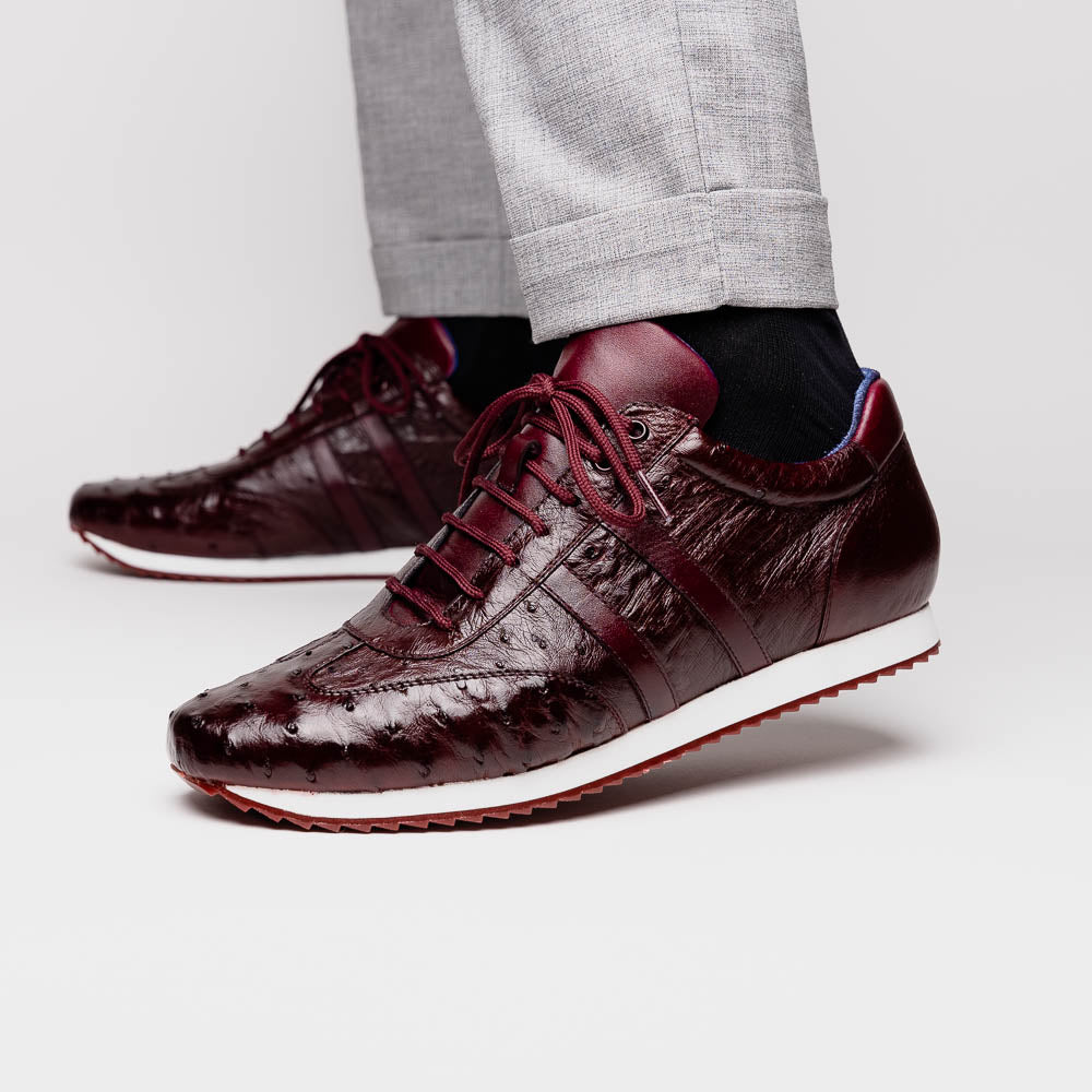 Belvedere Parker Ostrich Leg / Calfskin Sneakers Dark Burgundy