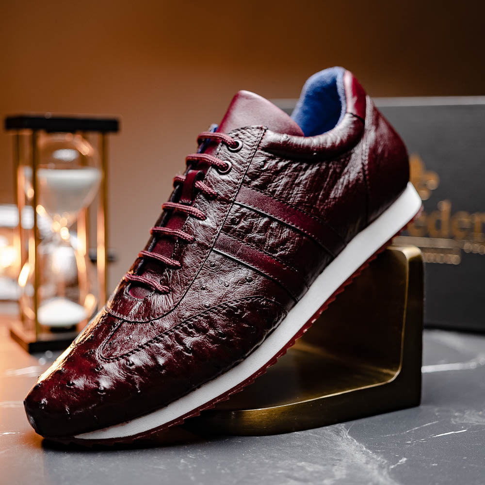 Belvedere Parker Ostrich Leg / Calfskin Sneakers Dark Burgundy