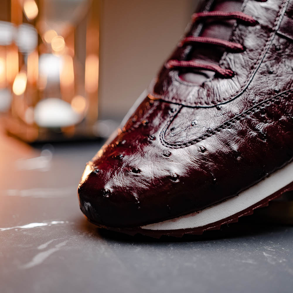 Belvedere Parker Ostrich Leg / Calfskin Sneakers Dark Burgundy
