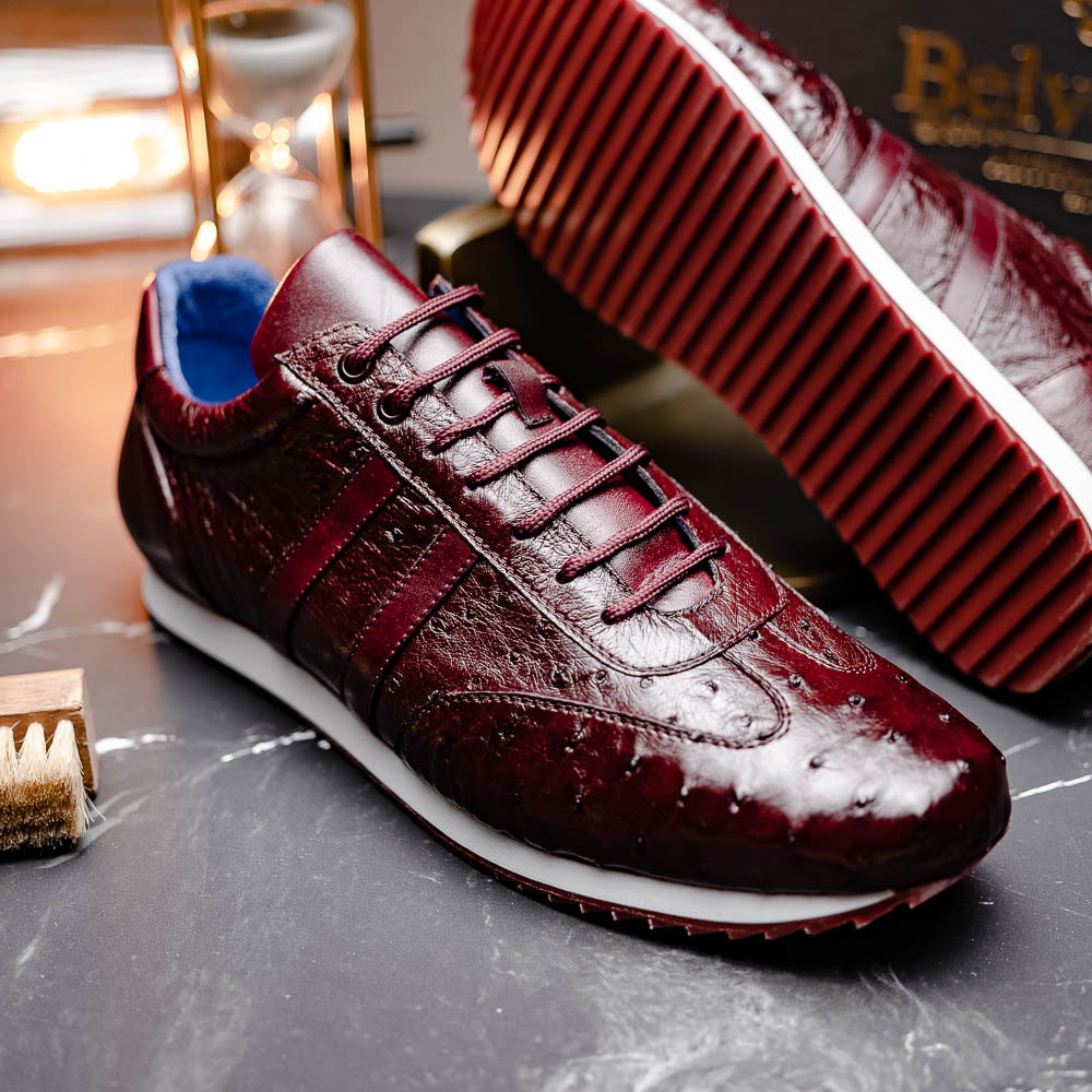 Belvedere Parker Ostrich Leg / Calfskin Sneakers Dark Burgundy