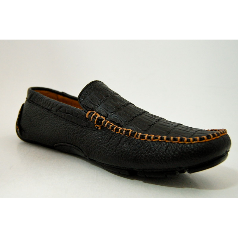Patrick Gibbons Handmade Crocodile Driving Shoes Black / Cognac Stitch