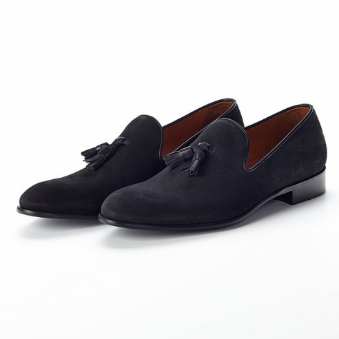 Paul Evans 'The Chaplin' Suede Tassel Loafers Black
