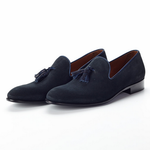 Paul Evans 'The Chaplin' Suede Tassel Loafers Dark Blue