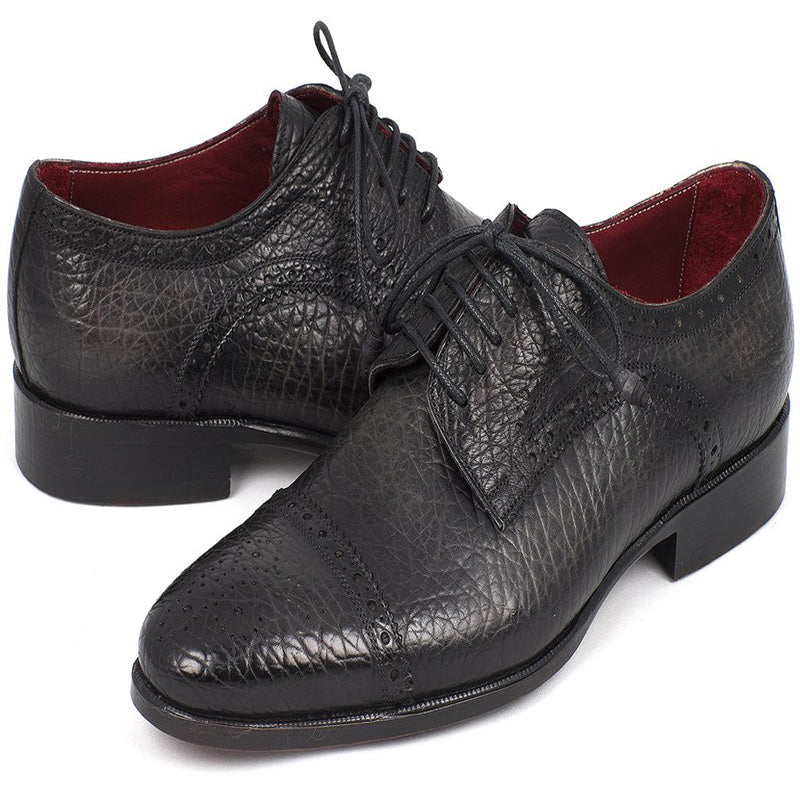 Paul Parkman Aged Leather Captoe Derby Shoes Black