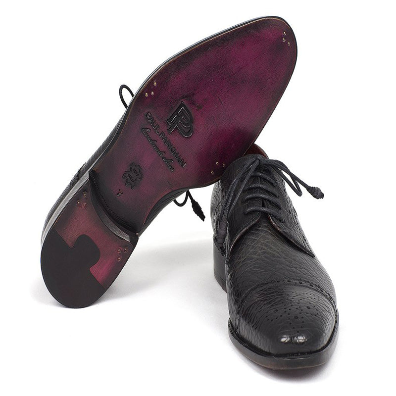 Paul Parkman Aged Leather Captoe Derby Shoes Black