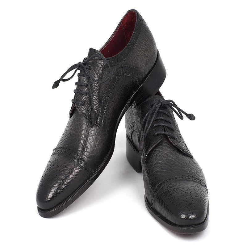 Paul Parkman Aged Leather Captoe Derby Shoes Black