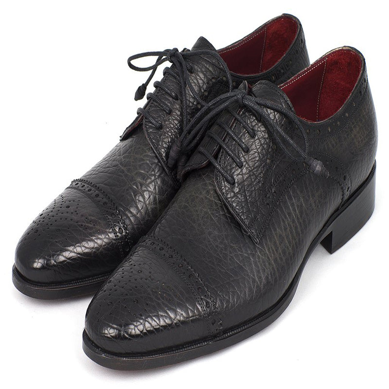 Paul Parkman Aged Leather Captoe Derby Shoes Black