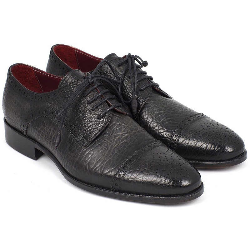 Paul Parkman Aged Leather Captoe Derby Shoes Black