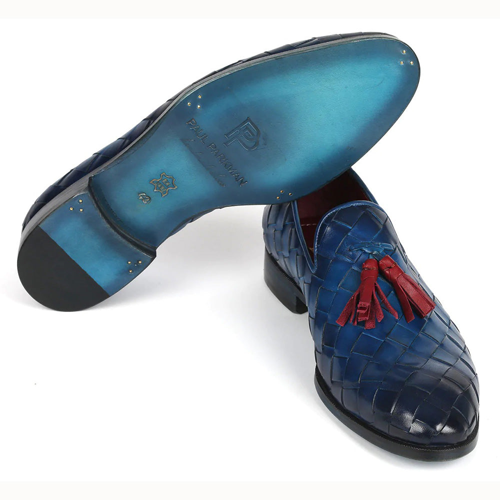 Paul Parkman Big Braided Tassel Loafers Blue