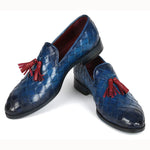 Paul Parkman Big Braided Tassel Loafers Blue