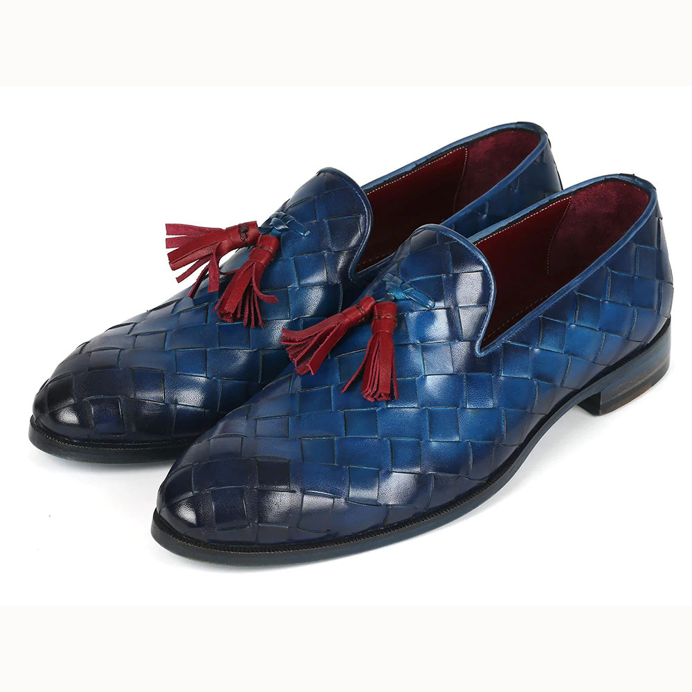 Paul Parkman Big Braided Tassel Loafers Blue