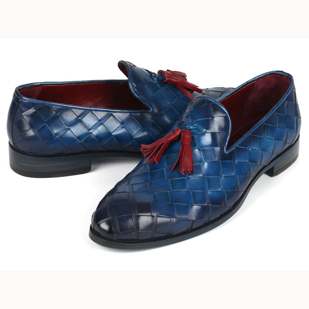 Paul Parkman Big Braided Tassel Loafers Blue