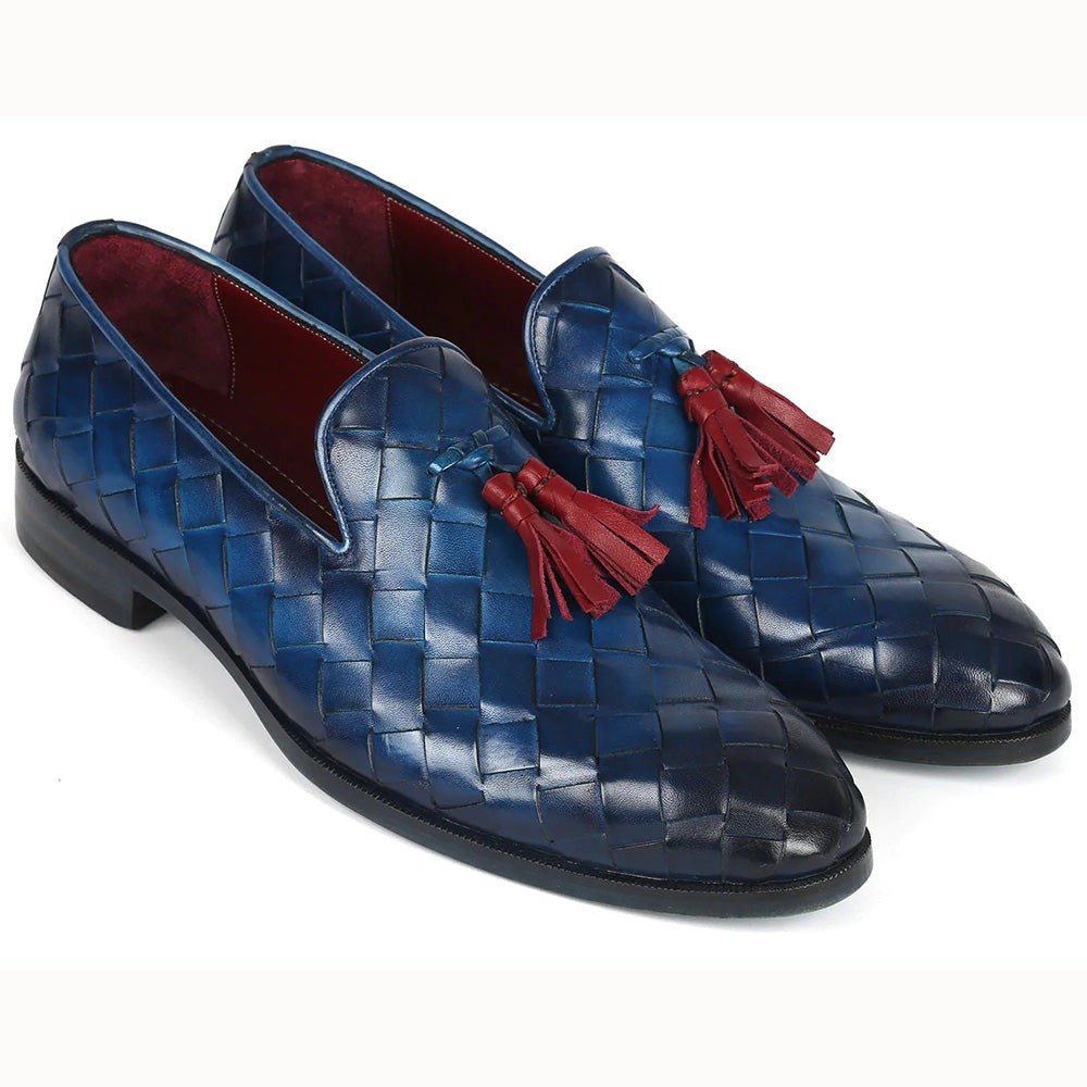 Paul Parkman Big Braided Tassel Loafers Blue