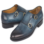 Paul Parkman Calfskin Double Monk Strap Shoes Navy