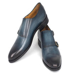 Paul Parkman Calfskin Double Monk Strap Shoes Navy