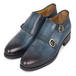 Paul Parkman Calfskin Double Monk Strap Shoes Navy
