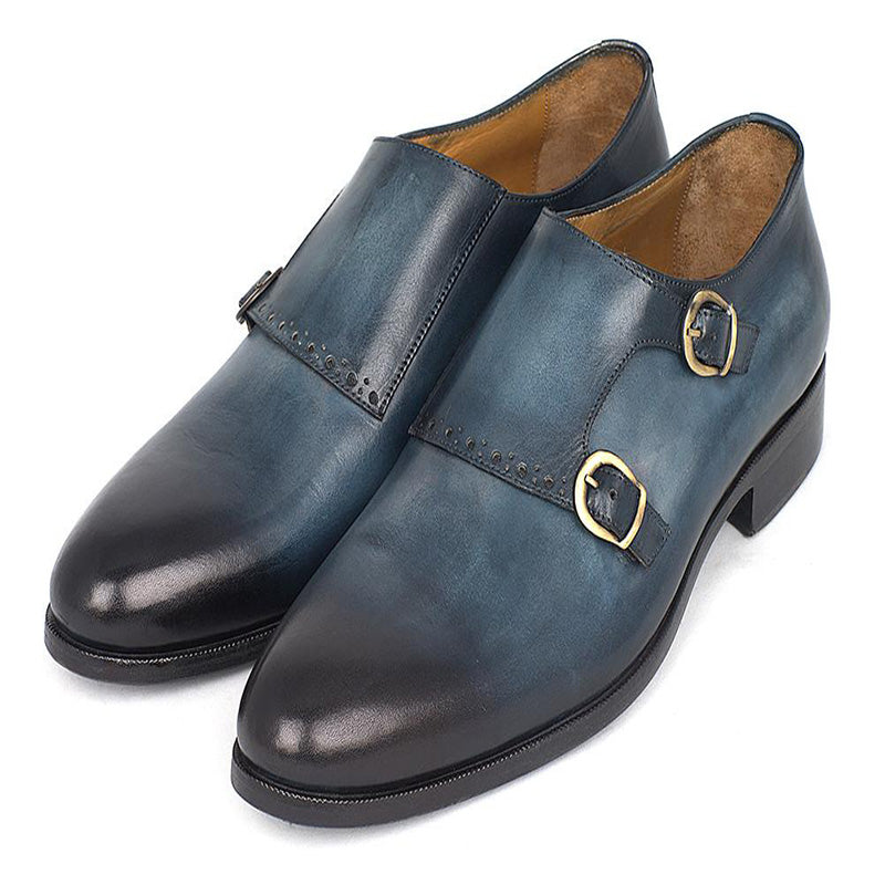 Paul Parkman Calfskin Double Monk Strap Shoes Navy