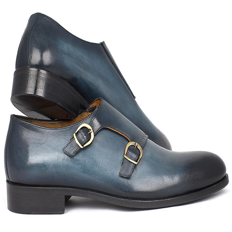 Paul Parkman Calfskin Double Monk Strap Shoes Navy