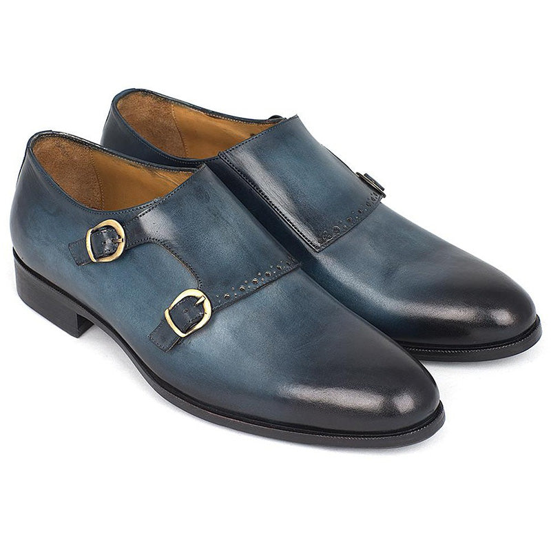 Paul Parkman Calfskin Double Monkstrap Shoes Navy