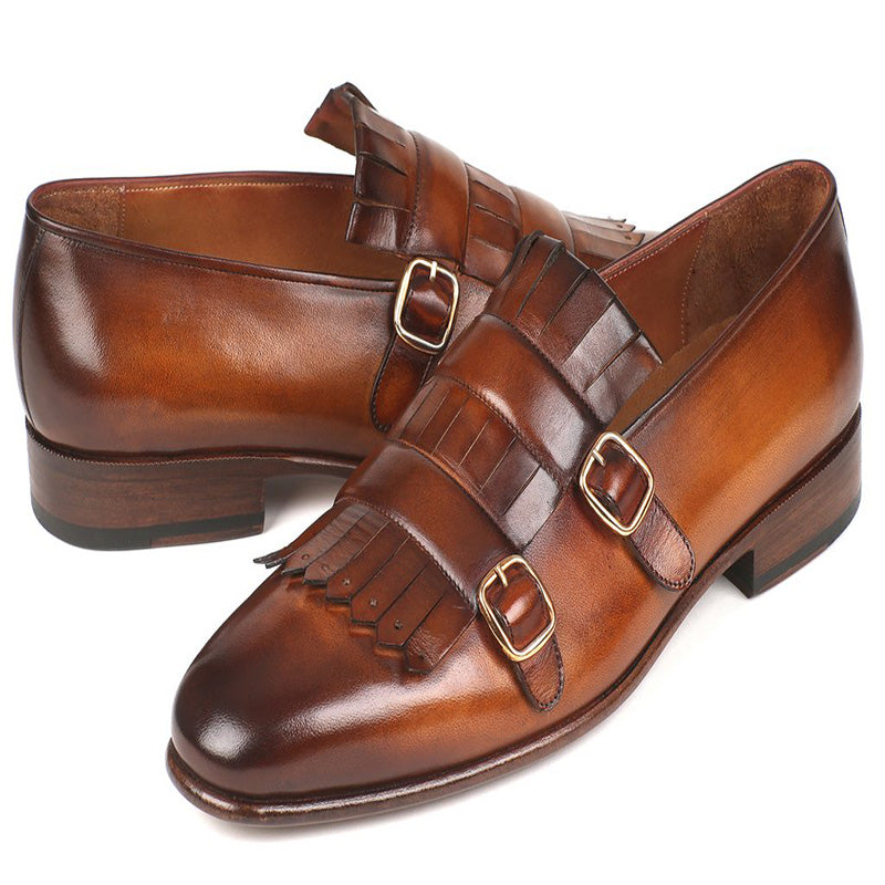 Paul Parkman Calfskin Double Monk Straps Brown