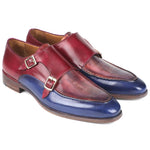 Paul Parkman Calfskin Double Monkstraps Shoes Blue & Bordeaux