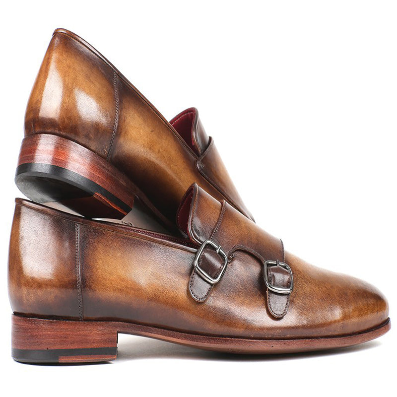 Paul Parkman Calfskin Double Monk Strap Shoes Olive